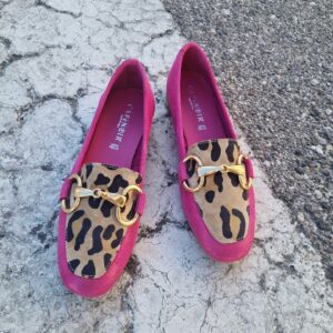 CAFèNOIR - Mocassini in pelle glitter e pelle scamosciata in stampa animalier fuxia