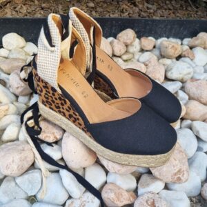 CAFèNOIR - Sandali in tessuto su zeppa corda nero