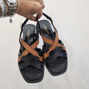 CAFèNOIR - Sandali doppio incrocio in pelle bicolor multi nero
