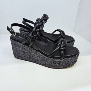 CAFèNOIR - Sandali frate su zeppa in rafia nero