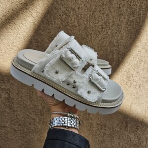 CAFèNOIR - ciabatta denim doppia fibbia bianco