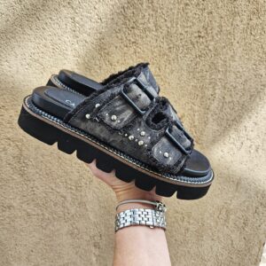 CAFèNOIR - ciabatta denim doppia fibbia nero