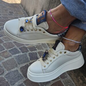 GIO+ - Sneaker PIA panna e blu con orsetto
