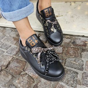 GIO+ - Sneaker combi black con dettagli animalier