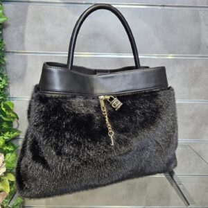 TWINSET - Borsa shopper in faux fur con lock Oval T