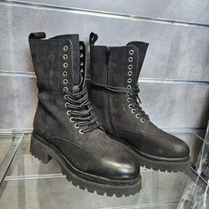 CAFèNOIR - tronchetti allacciati in pelle nabuk nero